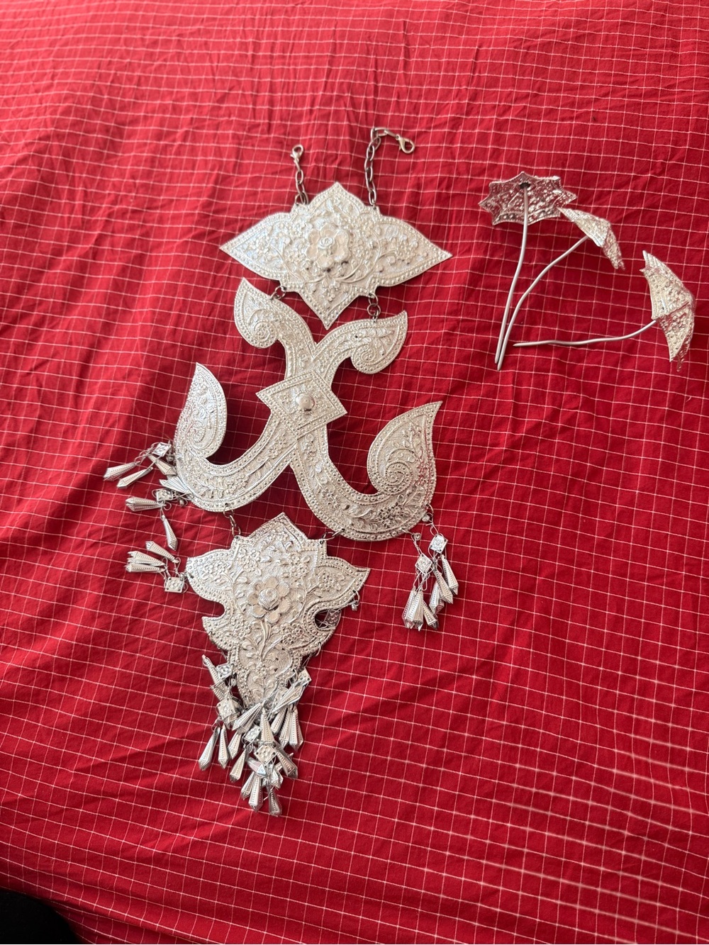 Hmong , Lao , Thai Silver Body Chain Necklace and Hair pins